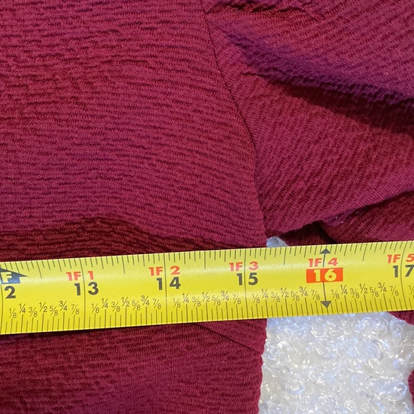 Mink Pink MP/C Textured V Mock Wrap Tie Belt Puff Sleeve Maroon Sheath Dress Sm - Picture 11 of 16